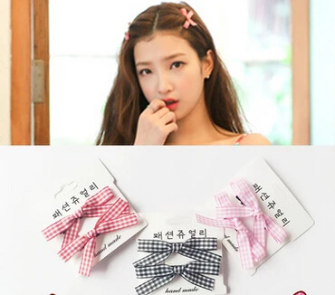 

Korean new women's hair accessories bow plaid hairclip hair rubber hand fashion cloth girl hairpin headdress