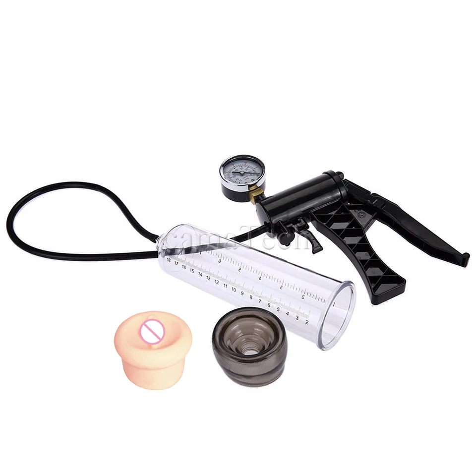 camaTech Male Pistol Penis Pump Enlarger Enlargement With Master Pressure Gauge font b Dildo b font