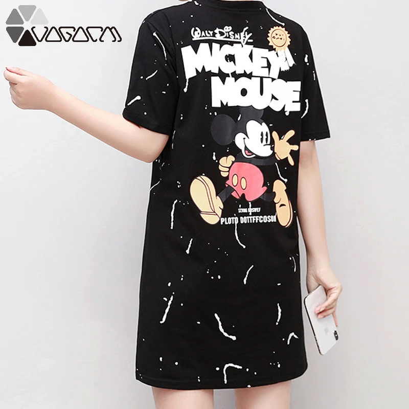 

2019 Women Summer Mickey Dress Plus Size M-4XL Casual Loose Short Sleeve Cute Cartoon Mickey Mouse Streetwear O-neck Girl Dresse