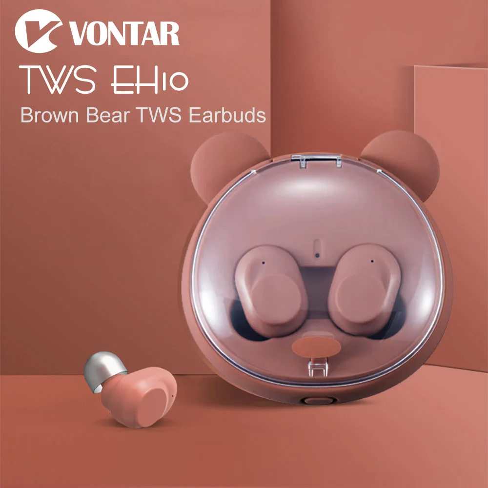 

VONTAR EH10 Brown Bear Touch TWS Sweat proof Mini Wireless Earbuds Twins Earphone Bluetooth Headphones With Battery Case