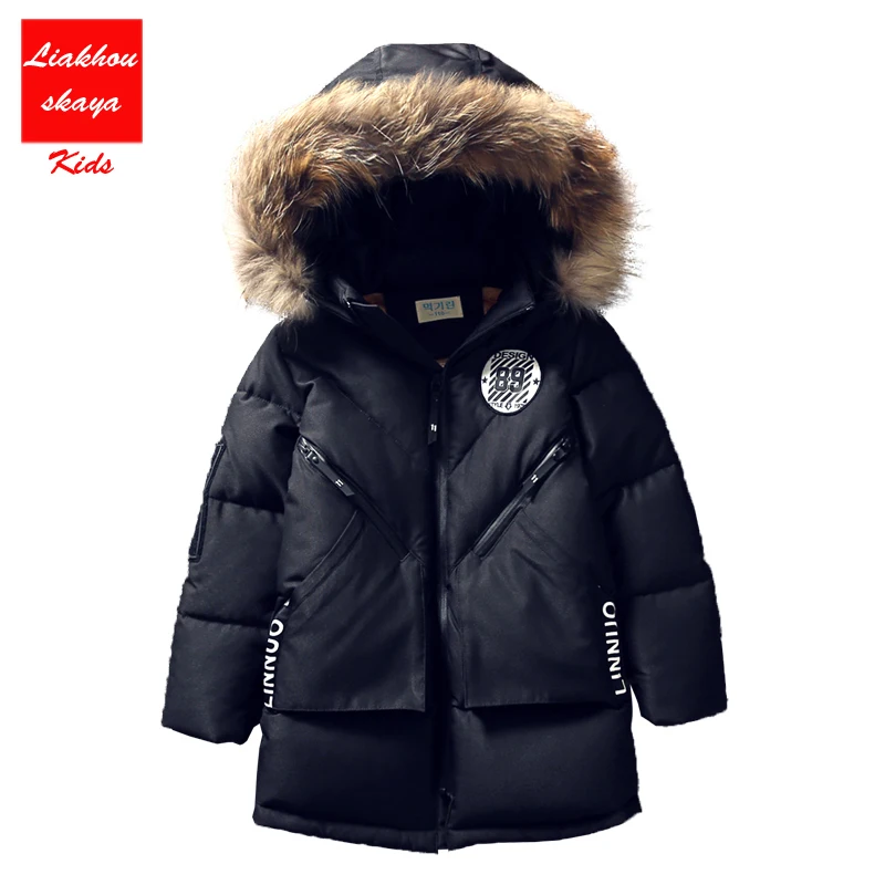 

Liakhouskaya 2018 Big Size Children Boy Kid Winter Hooded Jacket Coat Kids Warm Outerwear Thick Fur Collar Long Down Coat 5-17 Y