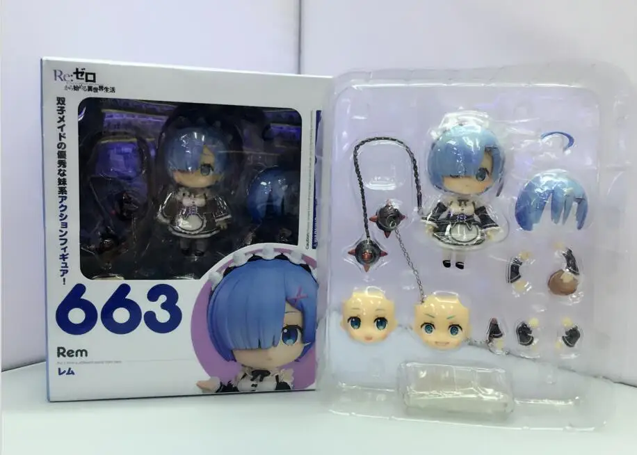 Аниме Re: жизнь в другом мире от zero Nendoroid 663 Blue Rem& 732 Red Ram Kawaii милые фигурки игрушки 10 см - Цвет: 663 with box