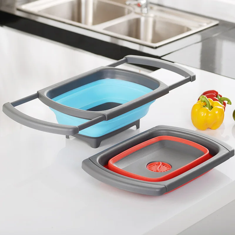 

YOLIFE Foldable Silicone Colander Square Over The Sink With Handle Fruit Vegetable Washing Foldable Strainer Basket Kitchen Tool