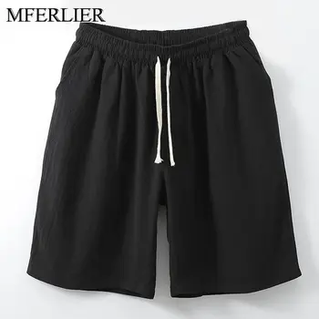 

MFERLIER Summer shorts men large size 5XL 6XL 7XL 8XL 9XL cotton linen Elastic Waist men shorts