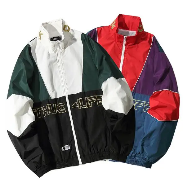 

Men Hip Hop Jacket Coat Color Block Patchwork Track Jacket Windbreaker Oversized Retro Vintage Streetwear Harajuku 2019 Autumn