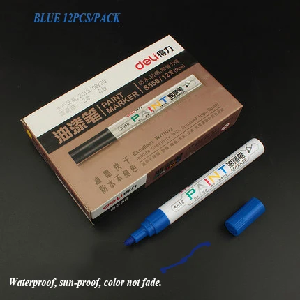 S558-6 blue 12pcs Deli, 12 шт., белая краска, ручка, маркер, масло, 8 цветов, черный, серебристый, золотой, водостойкая, выцветает, маркер - Цвет: S558-6 blue 12pcs