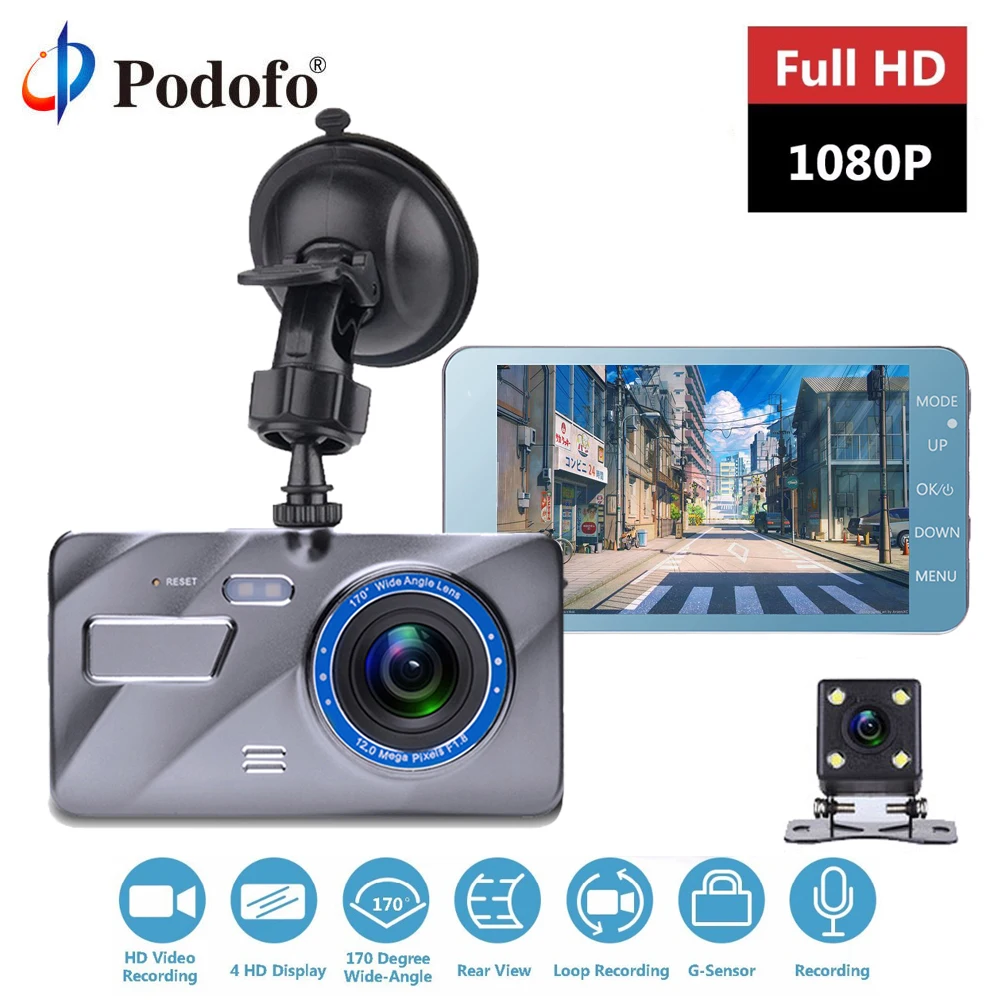 Podofo Dash Cam New Dual Lens Car DVR Camera Full HD 1080P 4