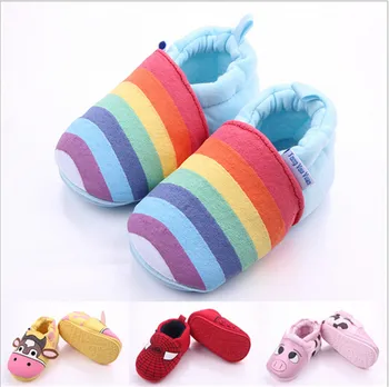 

2016 Lovely Cartoon Baby Shoes Rubber Antislip Infants Frist Walker Toddlers Cotton Prewalker Shoes
