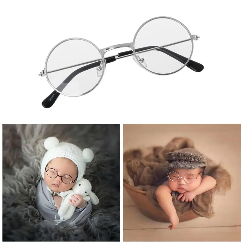 Hacloser Newborn Glasses Props for Photography Flat Classic Glasses Baby Shoot Props Black 