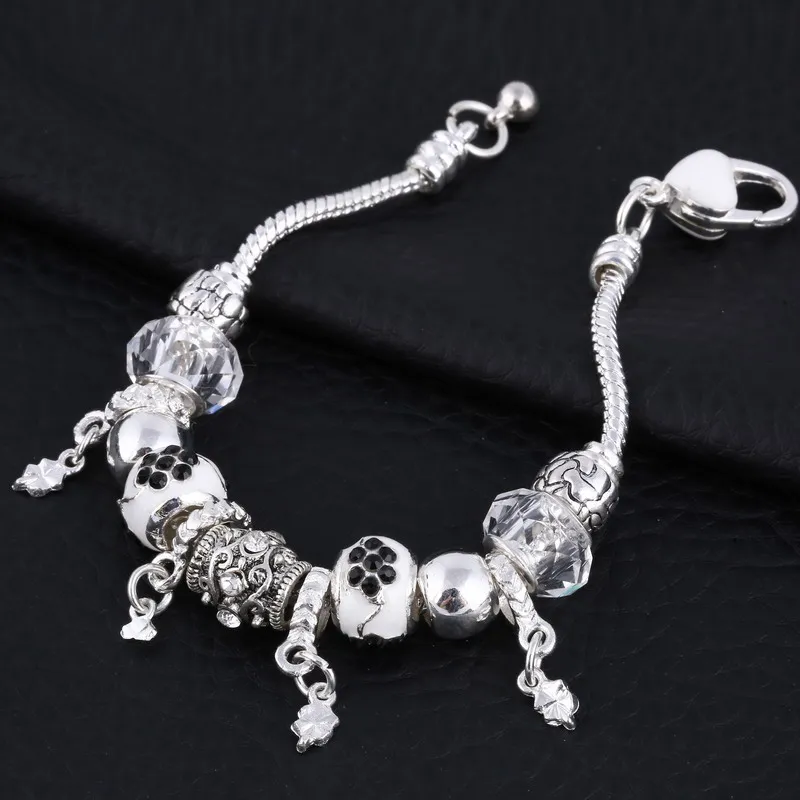 

Fashion Grystal&Glass Sunflower Dangles Charm Bracelet Fit Snake Chain DIY Fine Silver Bracelet for Women Jewelry Gift