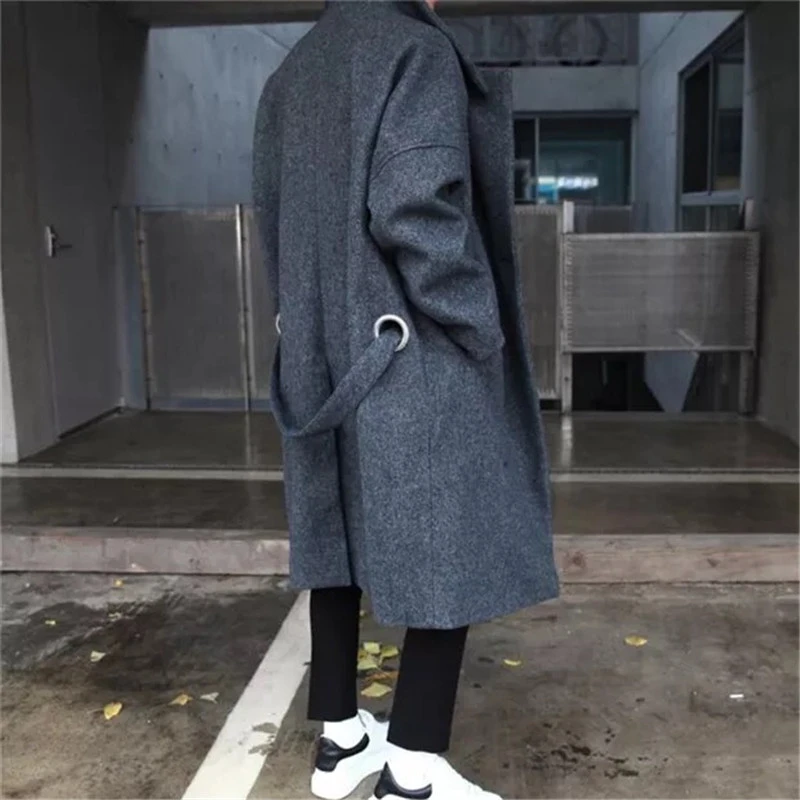 Зимняя Мужская модная трендовая шерстяная плотная парка свободные кашемировые Длинные Пальто Повседневное черное/серое пальто ветровка M-XL