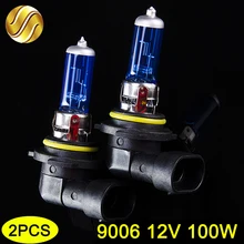 Hippcron 9006 hb4 12 v 100 w lâmpada de halogênio 2 pçs (1 par) lâmpada do farol carro super branco 5000 k quartzo vidro azul escuro