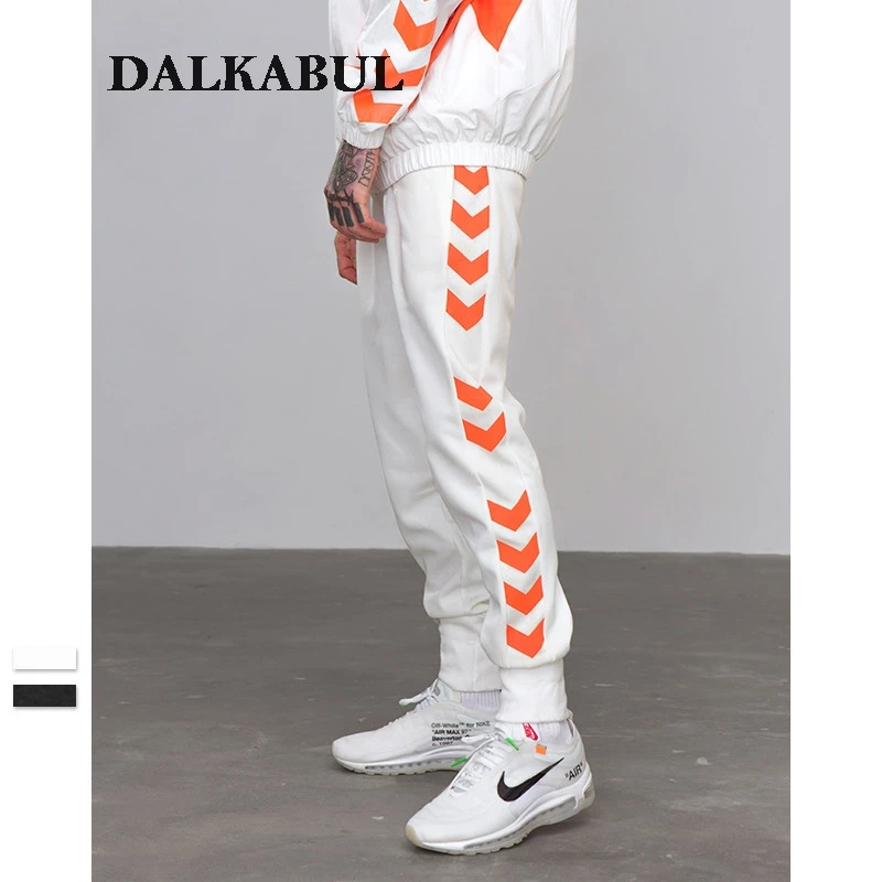 w Tráfico Impresa A Línea Pista Lateral Jogger Casual Otoño Pantalones Carril Streetwear Sweatpants A white Black 2018 Rayas qXwEBAC