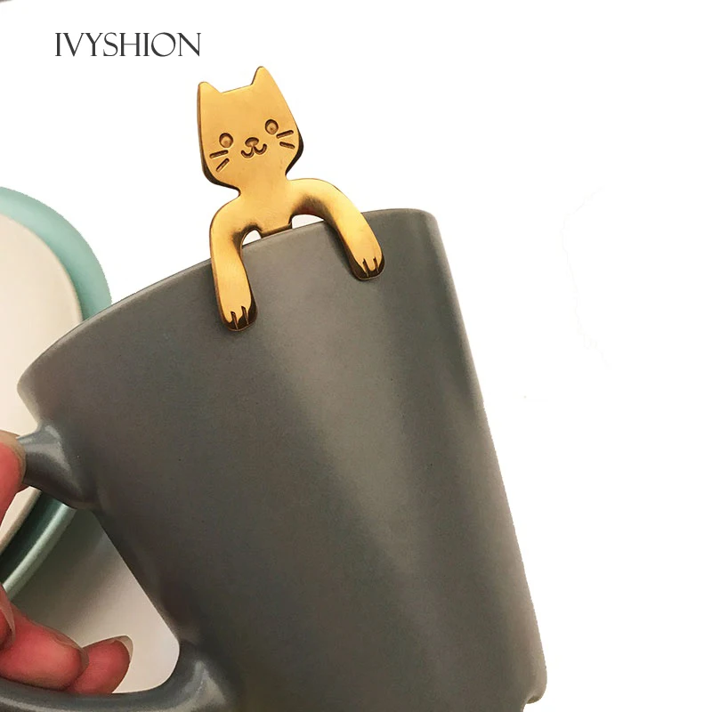 IVYSHION 1 шт. ложка из нержавеющей стали для кухни милая кофейная в форме кошки