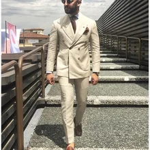 На заказ 2 шт Свадебные костюмы последние цвета слоновой кости бежевый двубортный формальный прилегающий одежда для жениха