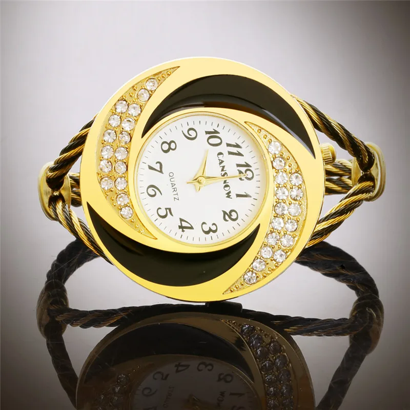 Стильный женский Творческий Браслет Стразы Наручные часы полностью стальной аналоговый большой золотой циферблат часы relogio feminino