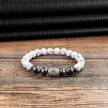 LIVVY очаровательный натуральный камень жемчужный браслет мужской коврик шесть мантра жемчуг эластичный микро Шарм мужской браслет подарок AS313