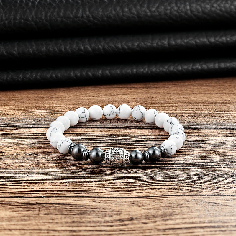 

LIVVY 2018 Charm natural stone pearl bracelet man pad six mantra pearl elastic micro charm male bracelet gift AS313