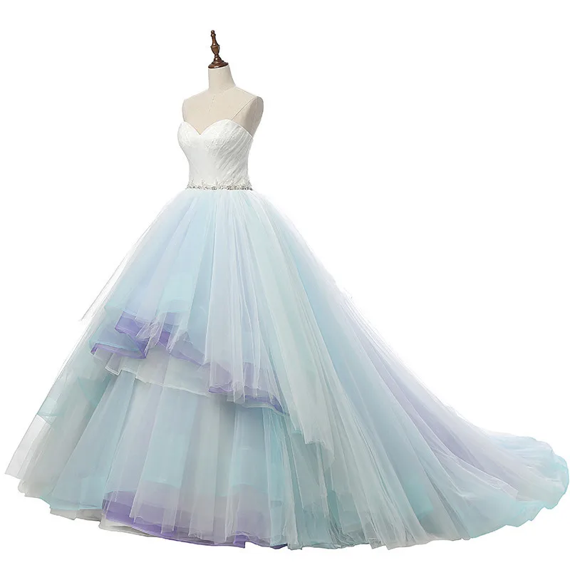 

Vivian's Bridal Sexy New Arrival Colorful Blue And White Wedding Dresses Ball Gown Bridal Gown Sweetheart High Quality JR02