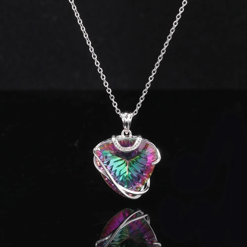 CiNily Rainbow Mystic Stone Luxury Large Heart Pendants Solid 925 Sterling Silver LOVE Dangle Charm Vintage Retro Jewelry Female