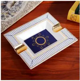 

New Arrival. Nice Elegant blue Sailing Pattern bone Ceramic Luxury Cigar Ashtray Holder 2 Cigars 6