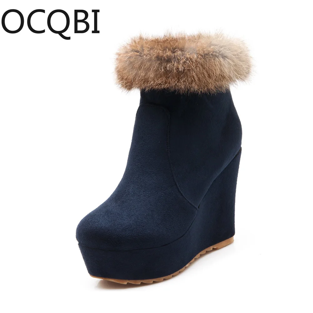 

Round Toe Suede Wedge Platform Boots Shoes Blue Black Ankle Boots Boots Women Plus Size 35 - 43 Faux Fur Warm Snow Boots