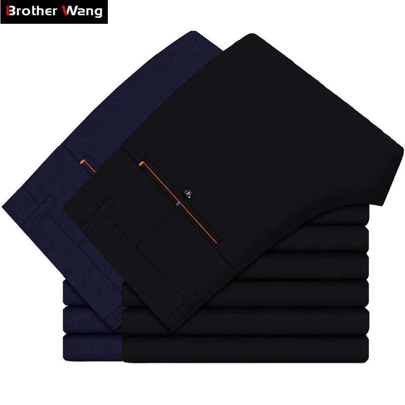 Brother Wang, Мужская одежда, осень, новые повседневные штаны, Бизнес Мода, эластичные облегающие брюки, мужские, брендовые, черные, синие