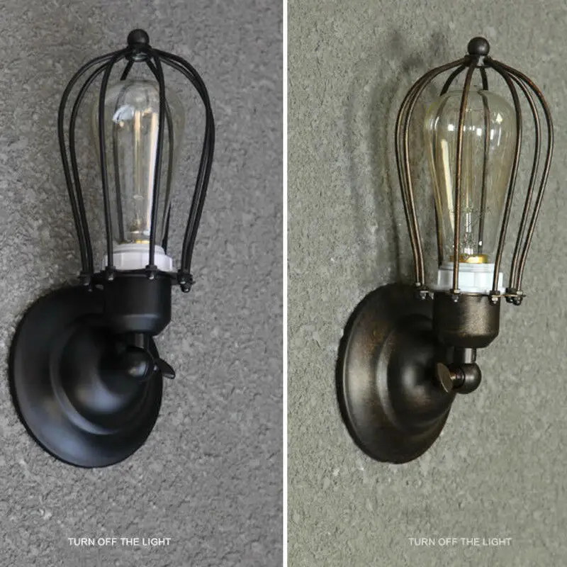 

Wall Industrial Decor Iron Rustic Cages Retro Vintage Loft Light Sconce Lamp Retro Design