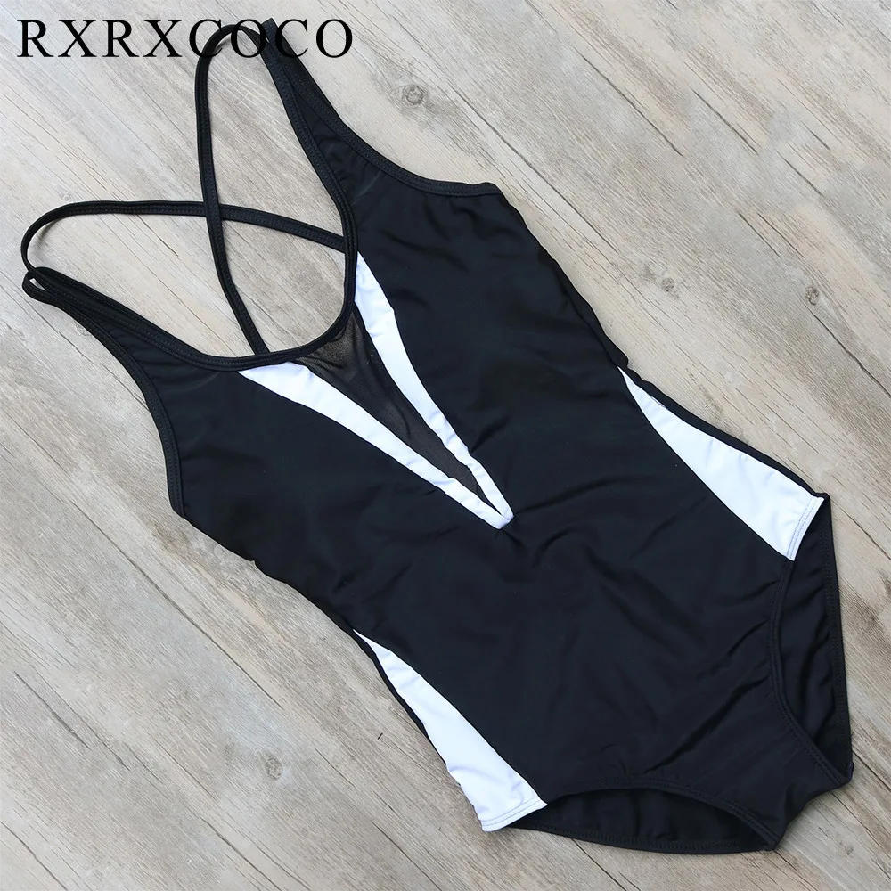 2017 новый бренд RXRXCOCO горячая Распродажа Лоскутная купальники женщины установить сексуальная спинки боди пуш-ап повязки один штук Монокини женщины