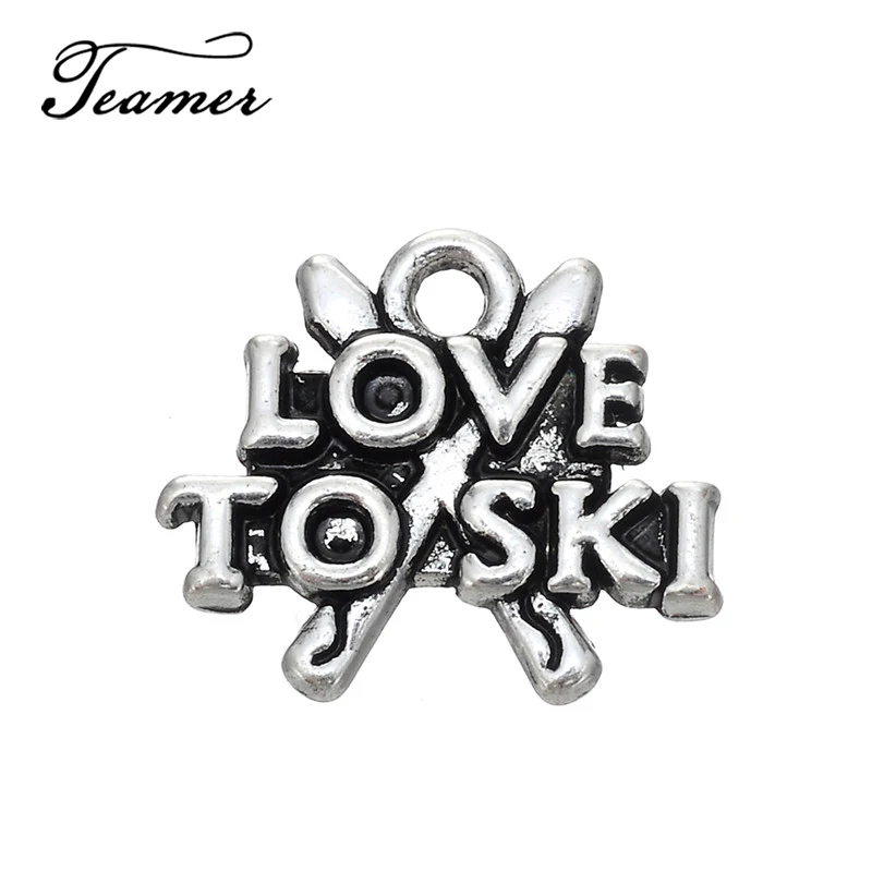 

Teamer 20pcs/lot 16.1*14mm Metal Custom Letter Pendant Love To Ski Sports Charms Jewelry Handmade Necklace Bracelet Mini Cute