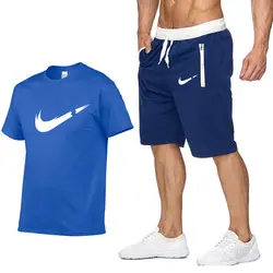 Новая футболка + шорты наборы мужские летние костюмы с принтом Повседневная мужская футболка спортивные костюмы брендовая одежда streetwar