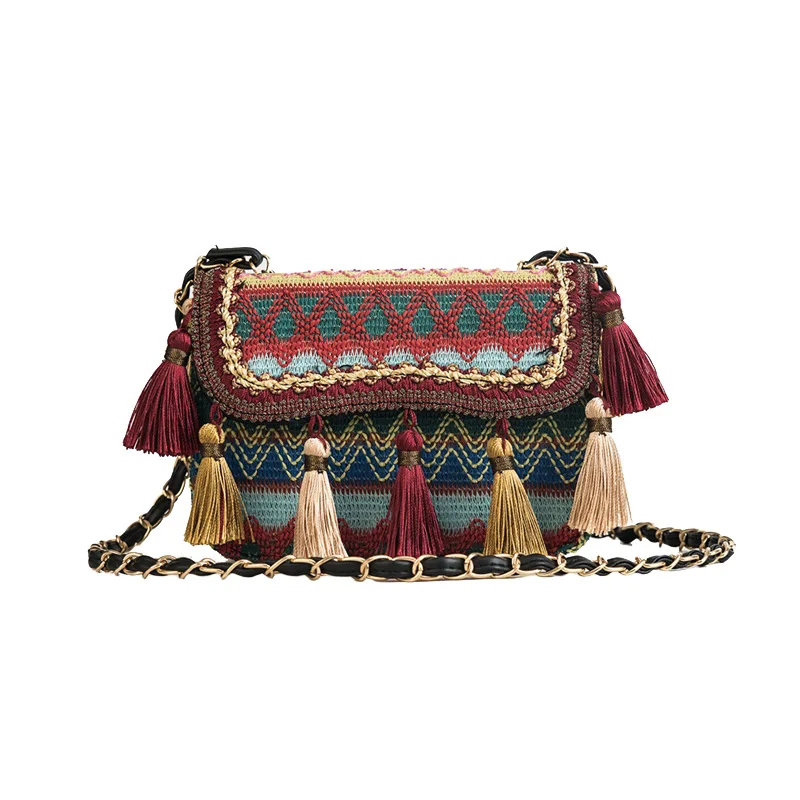 New Women Tassel Fashion Straw Bag INS Popular Female Summer Handbag Chains Lady Casual Shoulder Bag Beach Knit Crossbody SS3307 (7)