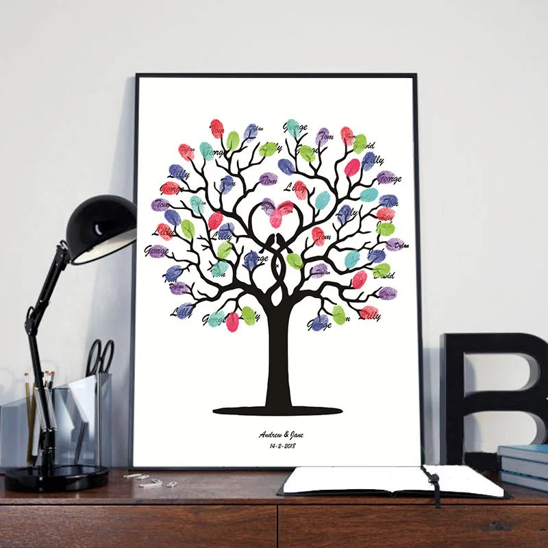 Haochu Personalized Fingerprint Canvas Painting Guest Book Diy Green