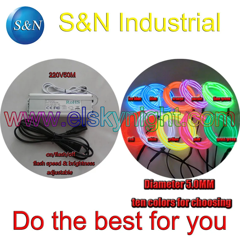 Best Offers Ten color 5.0MM100M Flexible el Wire Tube Neon Light &100-240VAC inverter for holiday,party,festival and house decoration