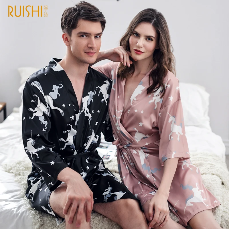 J & Q новинка парные одинаковые халаты атласные домашние роскошное кимоно для