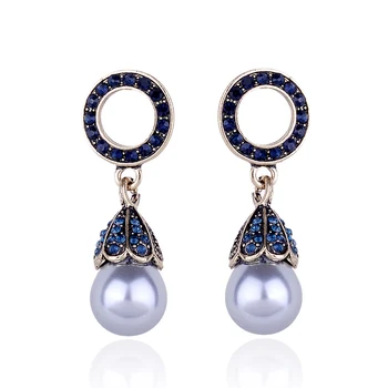 

LUBOV Imitation White Pearl Pendant Round Circle Drop Earrings For Women Rhinestone Piercing Earrings Christmas Gift Jewelry