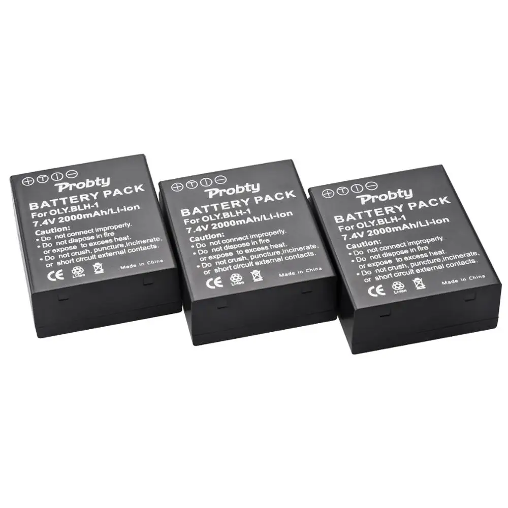 Batteria 3 Pcs 2000Mah Blh-1 Blh1 Per Fotocamera Olympus E Olympus Em1 Mark Ii Blh-1 Nero