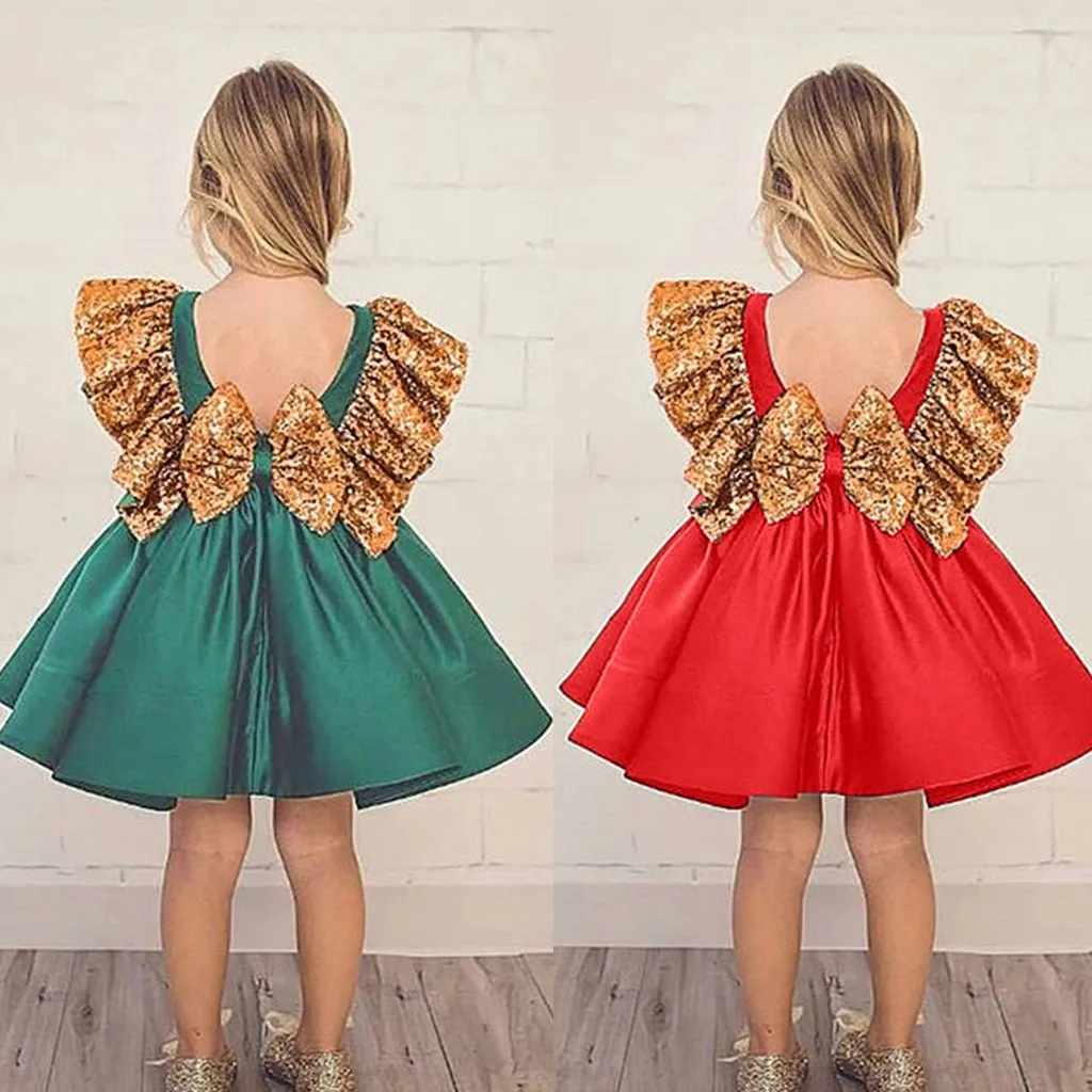 

Princess Toddler Girl Dress Wedding Fancy Birthday Pageant Dress Sequins Dress Backless Bow Dresses Girl Clothes 6M-5T #YL21