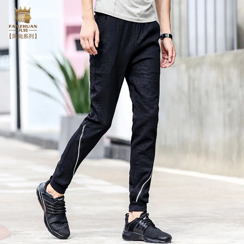 

FanZhuan Free Shipping New Fashion casual Men's male man Bundle pants 2017 black zipper trousers Slim 718186