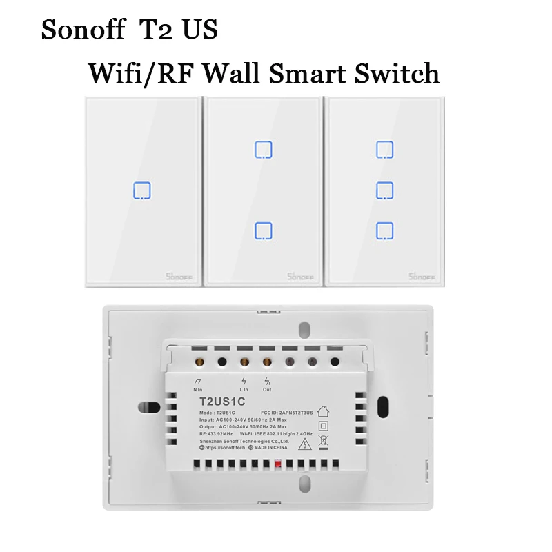 Sonoff T2 WiFi умный настенный сенсорный светильник переключатель US 1 2 3 банда RF беспроводной дистанционный светильник умный дом контроллер работа с Alexa Google