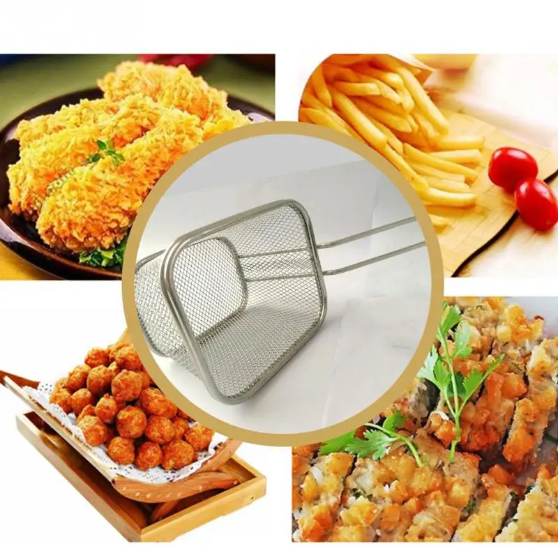 Novelty Kitchen Cooking Tools Stainless Steel Fryer Serving Food Presentation Basket French Fries Rack