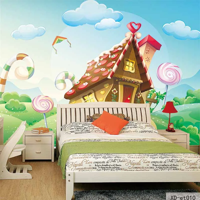 

Custom Fabric & Textile Wallcoverings For Walls Matt Silk For Child Kids' Bedroom murals Cartoon House Cloud Scenery home decor
