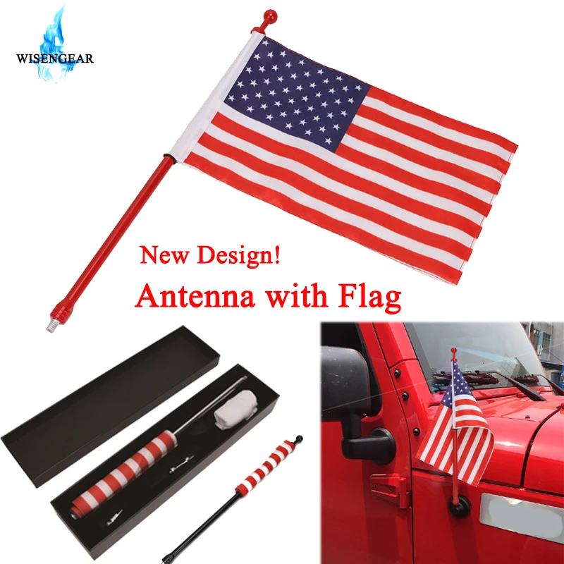 WISENGEAR 14 Inch 8MM FM AM Radio Signal Antenna Aluminium Aerial With USA American Flag Car For