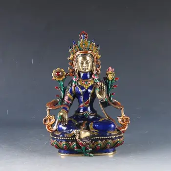 

12'' China Tibet Bronze Cloisonne Handwork Carved Bodhisattva Tara Buddha Statue metal handicraft home decoration