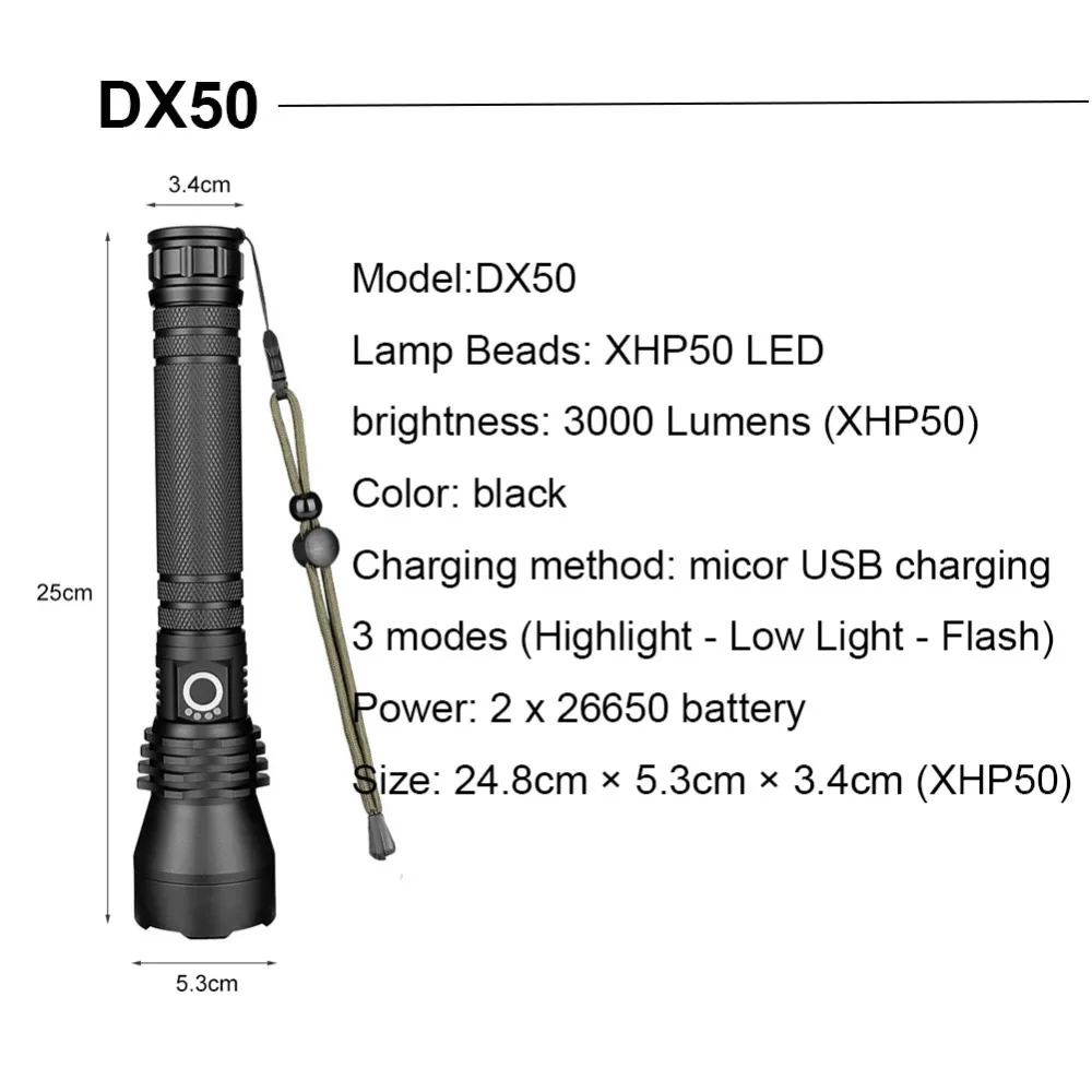 Светодиодный тактический фонарь CREE XHP50/XHP70, 3000 люмен, масштабируемый светодиодный фонарик, алюминиевый, 3 режима, светодиодный фонарик