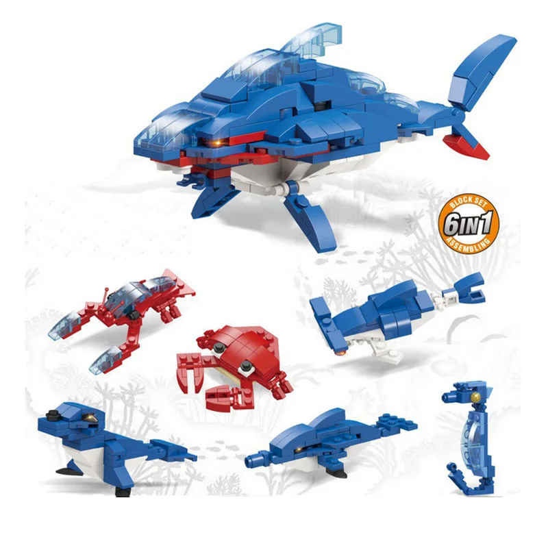 

6-in-1 Transformation Robot Sea Animals Sharks Crabs Sea Horses Building Blocks Sets Educational for Children Gift Hot Toys