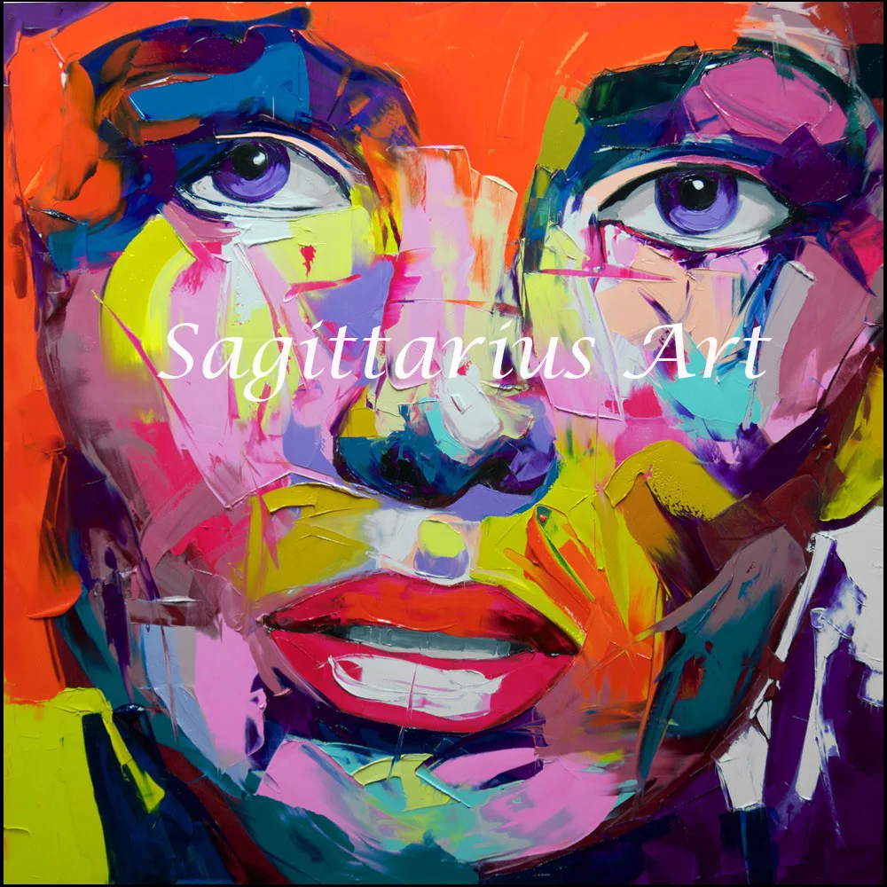 

Hand Painted Francoise Nielly Designer Cool Face Art Palette knife Untitled 159 Oil painting canvens Bedroom hallway Wall Decor