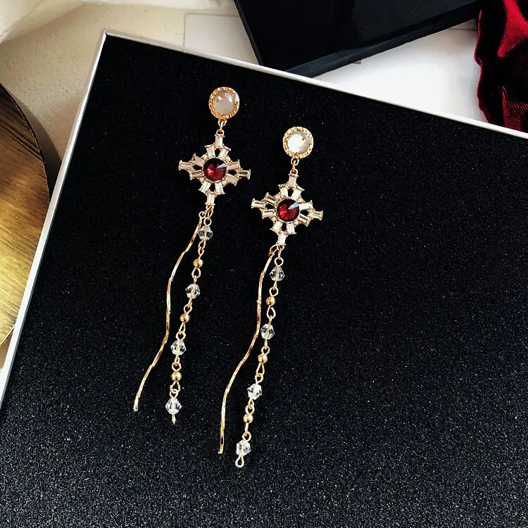 MENGJIQIAO 2018 Korean New Trendy Dangle Earrings Crystal Flower Long Tassel Beads Pendientes Mujer Moda Bijoux Elegant Brincos | Украшения