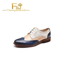 Женские оксфорды темно-синего и белого цвета; винтажная удобная обувь без каблука на шнуровке; Привлекательные благородные элегантные пикантные туфли FSJ