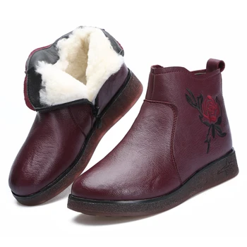 

New Warm Wool Winter Boots Women Shoes Flat Non-slip Comfort Genuine Leather Shoes Woman Snow Boots Casual Shoes Fashion Boots